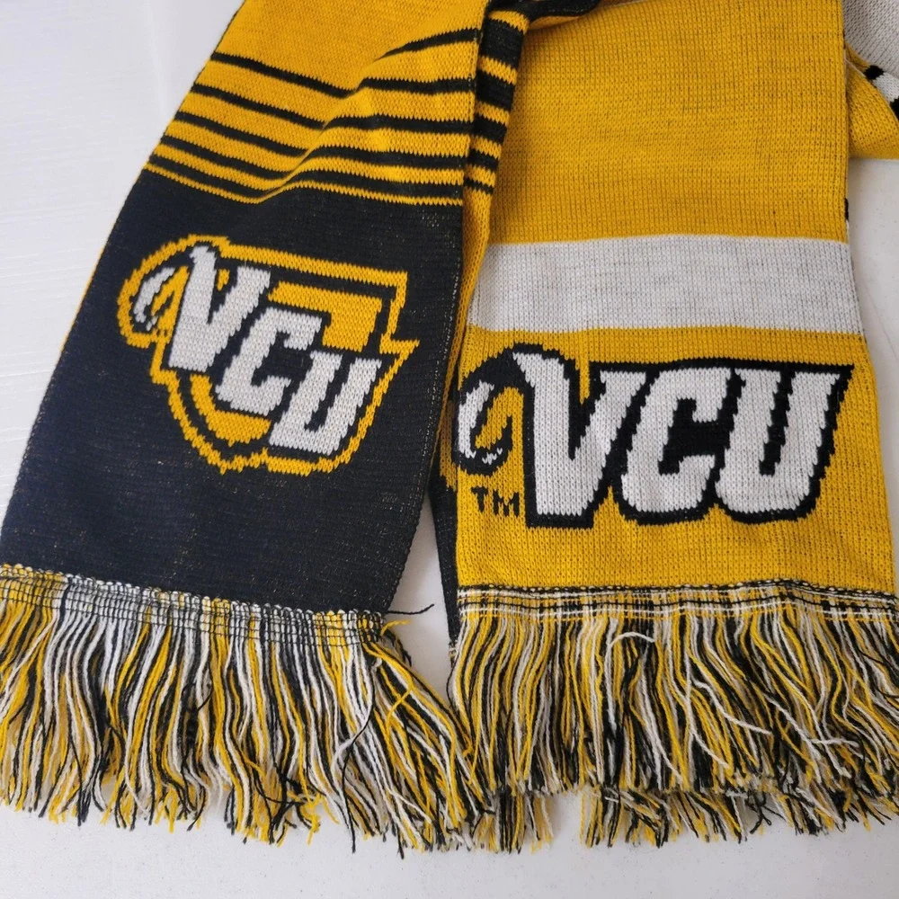 Lot of 2 VCU Rams Knit Scarves Virginia Black Gold NCAA Collegiate Fan Gear